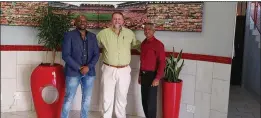  ??  ?? Gerald Sibanda (left) with Ellis Park managing director Pieter Burger (centre) and Lions president Neville Jardine