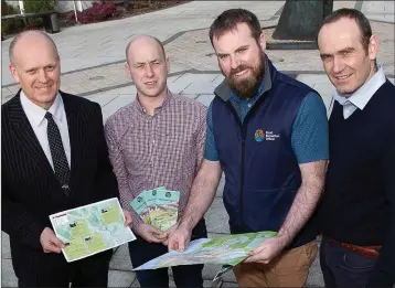  ??  ?? Michael Nicholson from Wicklow County Council, Brian Dunne from the Wicklow Uplands Council, Bryan Fennell from Wicklow County Partnershi­p and Fred Verdier from Wicklow Tourism launching the two new tourist and heritage brochures.