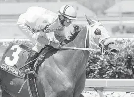  ?? LAUREN KING/COURTESY ?? Flutterby’s 9 1⁄4- length triumph in Gulfstream Park’s Sea Lily Handicap in May meant a trip to the winner’s circle for 94-year-old breeder, owner and trainer Jerry Bozzo.