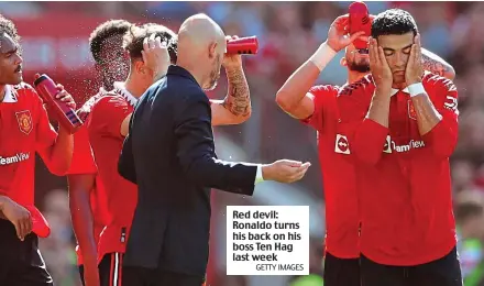  ?? GETTY IMAGES ?? Red devil: Ronaldo turns his back on his boss Ten Hag last week