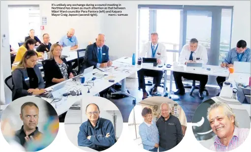  ?? PHOTO / SUPPLIED ?? It’s unlikely any exchange during a council meeting in Northland has drawn as much attention as that between Māori Ward councillor Pera Paniora (left) and Kaipara Mayor Craig Jepson (second right).