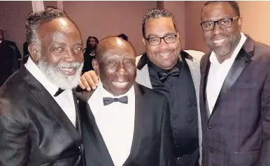  ?? CONTRIBUTE­D PHOTOS ?? Reggae icon Freddie McGregor (left) lymes with (from second left) veteran broadcaste­r Gil Bailey; Irie Jam Radio executives Bobby Clarke and Louis Grant at the Resort World Casino New York City.