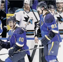  ?? Jeff Roberson / Associated Press ?? The Sharks, preseason Stanley Cup favorites in some quarters, will be watching St. Louis after losing their playoff series in five games.