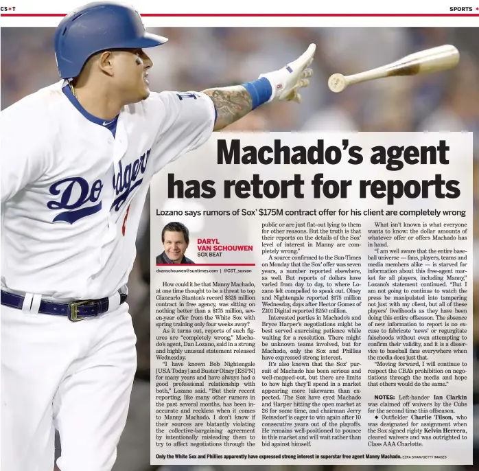  ?? EZRA SHAW/GETTY IMAGES ?? Only the White Sox and Phillies apparently have expressed strong interest in superstar free agent Manny Machado.
