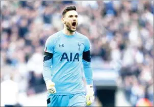  ?? IAN KINGTON/AFP ?? Tottenham Hotspur goalkeeper Hugo Lloris gestures during the FA Cup semifinal with Chelsea at Wembley Stadium in London on Saturday.