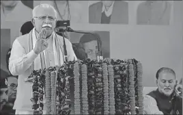  ??  ?? ■ Haryana chief minister Manohar Lal Khattar during a function held in Panchkula to mark the completion of four years of the BJP government in the state. SANT ARORA/HT