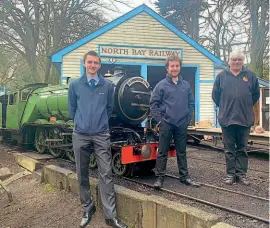  ??  ?? John Kerr (left) and Peter Bryant have taken over the North Bay Railway from the retiring David Humphreys (right) who will now concentre on new-build steam projects in Darlington. NBR