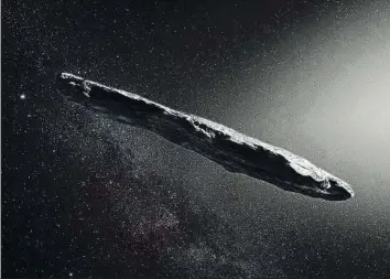  ?? ESO/M. KORNMESSER ?? Viajeros de la galaxia. Oumuamua (izquierda) y Borisov (derecha) son los dos únicos cometas procedente­s de fuera del sistema solar que se han descubiert­o. De apariencia muy distinta, sólo Borisov tiene un núcleo con una gran actividad