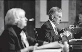  ?? Sarahbeth Maney / New York Times ?? Federal Reserve Chair Jerome Powell, shown next to Treasury Secretary Janet Yellen last month during a hearing in the Senate, recently signaled greater concern about inflation.