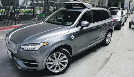  ?? — THE ASSOCIATED PRESS FILES ?? An Uber autonomous car heads out for a test drive in San Francisco in 2016. Uber has decided to stop testing autonomous vehicles in Arizona, California, Pittsburgh, and Toronto.