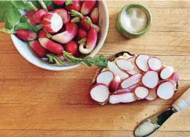 ?? [PHOTO BY ELIZABETH KARMEL/AP] ?? Radish tartine is simply the French name for an open-faced sandwich topped with radishes.