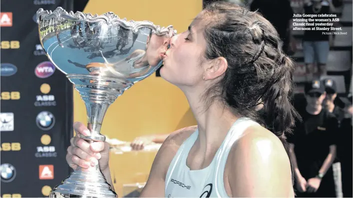  ?? Picture / Nick Reed ?? Julia Goerges celebrates winning the woman’s ASB Classic final yesterday afternoon at Stanley Street.