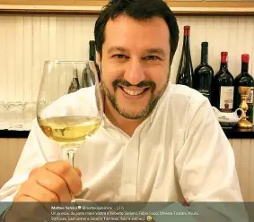  ??  ?? La polemica Salvini, 44 anni, ha dedicato su Instagram un brindisi polemico, tra gli altri, a Saviano e Fazio