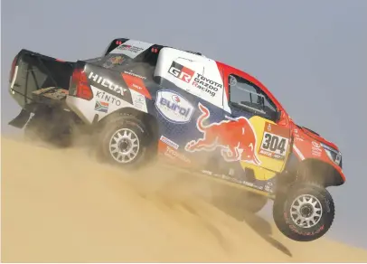  ?? Picture: Reuters ?? SAND MASTERS. Toyota Gazoo Racing’s Giniel de Villiers and Alex Haro Bravo race through the dunes on their way to finishing third in the 10th stage of the Dakar, from Haradh to Shubaytah yesterday.