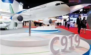  ?? Picture /Bloomberg ?? A model of the C919, rather than the real thing, was on show at the Singapore Airshow this week.