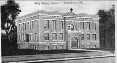  ?? Photo provided/Mercer County Historical Society ?? Holy Trinity School, Coldwater, postcard image, mailed 1918.