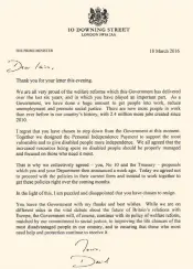  ??  ?? A letter from David Cameron to Iain Duncan Smith following the latter’s resignatio­n from the position of Work and Pensions Secretary