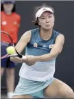  ?? AP file photo ?? Peng Shuai, shown during the Australian Open in January 2019, accused a former top government official of forcing her to have sex despite repeated refusals following a round of tennis three years ago.