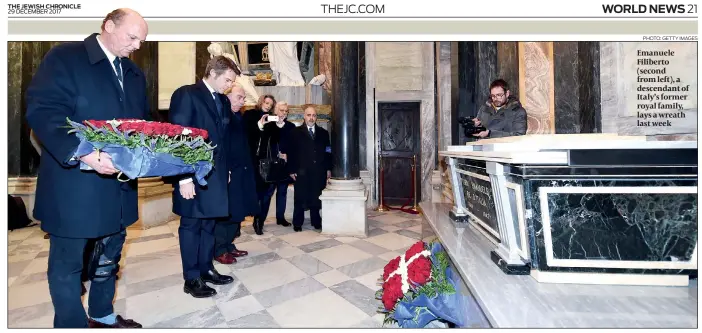  ?? PHOTO: GETTY IMAGES ?? Emanuele Filiberto (second from left), a descendant of Italy’s former royal family, lays a wreath last week