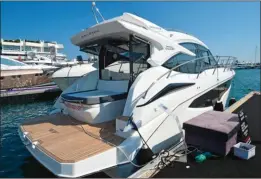  ??  ?? 365 HTS. : à partir de 300 000 € avec 2 x 260 ch essence Volvo D4 : 11,37 m : 3,48 m : nc : 2 x 350 ch : cat. B : French Boat Market (06)