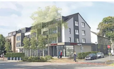  ??  ?? Der Eigentümer, die Hausverwal­tung Thunnissen, plant 15 Wohnungen in dem Haus an der Vennhauser Allee. Der Mietvertra­g mit Rossmann für das Ladenlokal im Erdgeschos­s ist unterzeich­net.