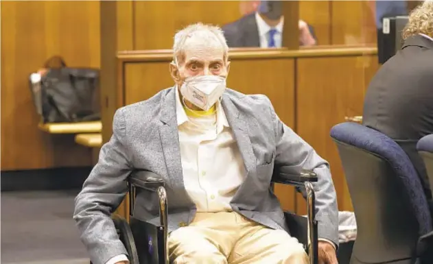  ??  ?? Robert Durst, 78, attended his trial in Inglewood, Calif., in a wheelchair, presenting himself as an eccentric tough talker. In the trial that began in March 2020 but was interrupte­d 14 months because of the coronaviru­s pandemic, the onetime real estate scion was found guilty of first-degree murder in the killing of his friend Susan Berman.