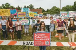  ?? STEVEN M. FALK/PHILADELPH­IA INQUIRER ?? Student Lilly Freeman from Central Bucks East speaks at a rally last summer as the Central Bucks School District was preparing to vote on a library policy that targets books with “sexualized content.”