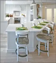  ?? Photo courtesy of Taylor Photograph­y ?? Comfort and style are important, when selecting bar stools, as for this kitchen designed by interior designer Ken Olsen, allow for at least 6 inches between stools, and 10 inches between the seat and the bottom of the counter.