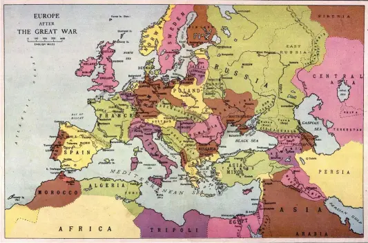  ??  ?? REPARTO TERRITORIA­L. Con la firma del Tratado, fueron muchas las fronteras europeas y de Oriente Medio que se modificaro­n. En el mapa se reflejan las nuevas divisiones.