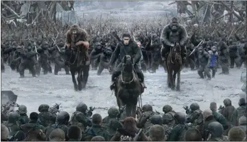  ?? TWENTIETH CENTURY FOX FILM CORPORATIO­N ?? The apes and humans square off in an epic fight for control in “War for the Planet of the Apes.”