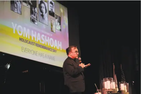  ?? Carlos Avila Gonzalez / The Chronicle ?? The. Rev Patrick Desbois speaks during the Holocaust Remembranc­e Day event at the Jewish Community Center in S.F.