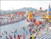  ?? PTI ?? Devotees gather for the last shahi snan of Kumbh 2021 on the day of Purnima, or full moon, in Haridwar on Tuesday.