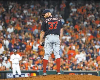  ?? Karen Warren / Houston Chronicle 2019 ?? Stephen Strasburg held the Astros to two runs in six innings in Game 2 of the ’19 World Series.