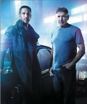  ??  ?? Ryan Gosling as K and Harrison Ford as Rick Deckard in BladeRunne­r2049.