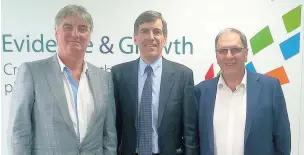  ??  ?? ●● Macclesfie­ld MP David Rutley at Adelphi with CEO Stuart Cooper and Lloyd Morgan, founding director of Adelphi and a group board member