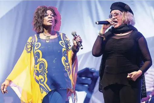  ??  ?? Judy Mowatt (left) and Marcia Griffiths performing at a free concert in recognitio­n of Internatio­nal Women’s Day last year.