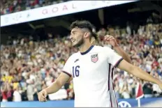  ?? AP photo ?? Ricardo Pepi of the U.S. celebrates after scoring his second goal against Jamaica on Thursday.