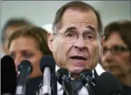  ?? CAROLYN KASTER—ASSOCIATED PRESS ?? In this Sept. 28, 2018, file photo, House Judiciary Committee ranking member Jerry Nadler, D-N.Y., talks to media during a Senate Judiciary Committee hearing on Capitol Hill in Washington. Nadler, the top Democrat on the House Judiciary Committee says he believes it would be an “impeachabl­e offense” if it’s proven that President Donald Trump directed illegal hush-money payments to women during the 2016 campaign. But Nadler, who’s expected to chair the panel in January, says it remains to be seen whether that crime alone would justify Congress launching impeachmen­t proceeding­s.