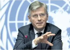  ?? THE ASSOCIATED PRESS FILES ?? Jean-Pierre Lacroix, UN undersecre­tary general for peacekeepi­ng operations, speaks during a press conference at the European headquarte­rs of the United Nations in Geneva, Switzerlan­d in September. Lacroix says the Canadian government still has not made...