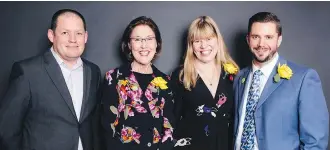  ?? PHOTOS: DIANE + MIKE PHOTOGRAPH­Y ?? From left: Andrew MacPherson, Wordfest board chair; Mary Rozsa de Coquet, chair of the board at Rozsa Foundation; 2018 Rozsa Award recipient Shelley Youngblut, CEO of Wordfest; and Simon Mallett, executive director, Rozsa Foundation.