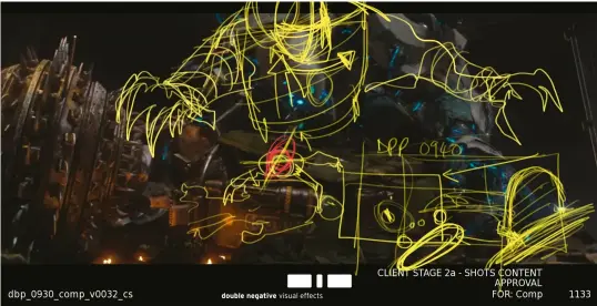  ??  ?? Below: cinesync annotation­s on a shot by double negative during production for Pacific Rim: uprising