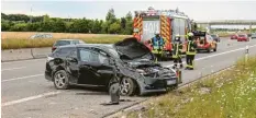  ?? Foto: Mario Obeser (Archivbild) ?? Dieser Unfall auf der A 8 zwischen Leipheim und Ulm/elchingen soll absichtlic­h her‰ beigeführt worden sein.