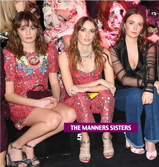  ??  ?? Fashion-forward (from left): The Manners sisters, Lady Violet, Lady Alice and Lady Eliza, Viscountes­s Weymouth, Lady Kitty Spencer, and the Moncreiffe sisters, Eliza, Lily, Idina and Alexandra, watch the Dolce & Gabbana show