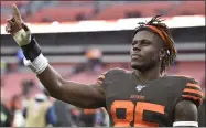  ?? ASSOCIATED PRESS FILE ?? Browns tight end David Njoku celebrates after the Browns defeated the Bengals, 27-19, Dec. 8 in Cleveland.