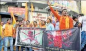  ?? PTI ?? Bajrang Dal activists protest against the release of upcoming film Padmavati in Nagpur on Wednesday.