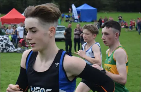  ??  ?? Adam O’Connor (U.S.A.C.) placed fourth in the boys’ Under-16 race at the St. Senan’s open cross-country meet.