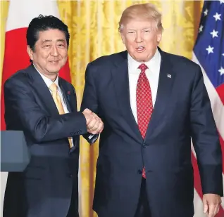  ?? Picture / AP ?? Q: Let’s start out with the basics. Most of us shake hands with other people on a regular basis. What’s the psychology that goes into that moment? Is it more of a greeting, or a way to size up the people we meet? Was Shinzo Abe ready for Donald Trump’s...