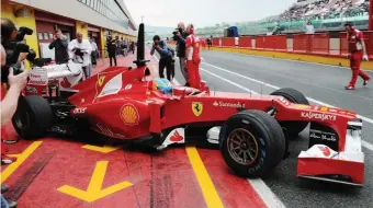  ?? ANSA ?? Fernando Alonso in una sessione di test effettuata dalla Ferrari al Mugello nel corso del Mondiale 2012