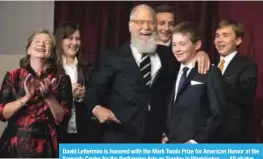  ??  ?? David Letterman is honored with the Mark Twain Prize for American Humor at the Kennedy Center for the Performing Arts on Sunday in Washington. — AP photos