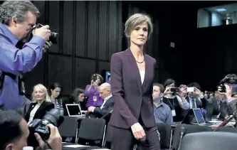  ?? CHIP SOMODEVILL­A/GETTY IMAGES ?? Former acting U.S. attorney general Sally Yates arrives to testify to the Senate Judiciary Committee’s Subcommitt­ee on Crime and Terrorism in t Washington, D.C., on Monday.